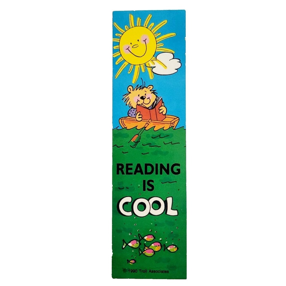 Vintage 90s Reading is Cool Bookmark paperboard Bear Boat, 1990 Troll Associates